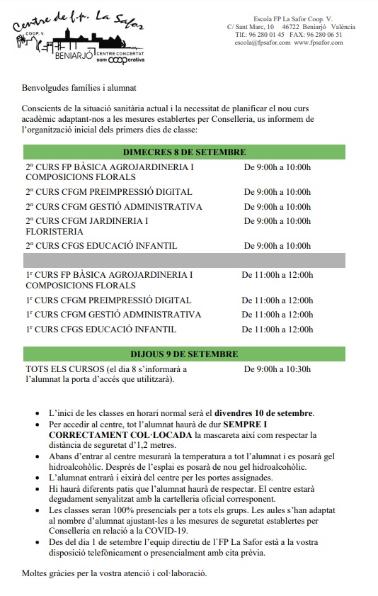 Carta inici curs Carta inici curs