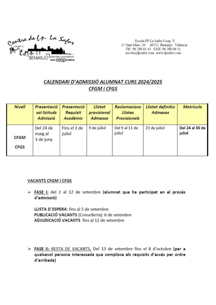 Calendari admissio 24-25